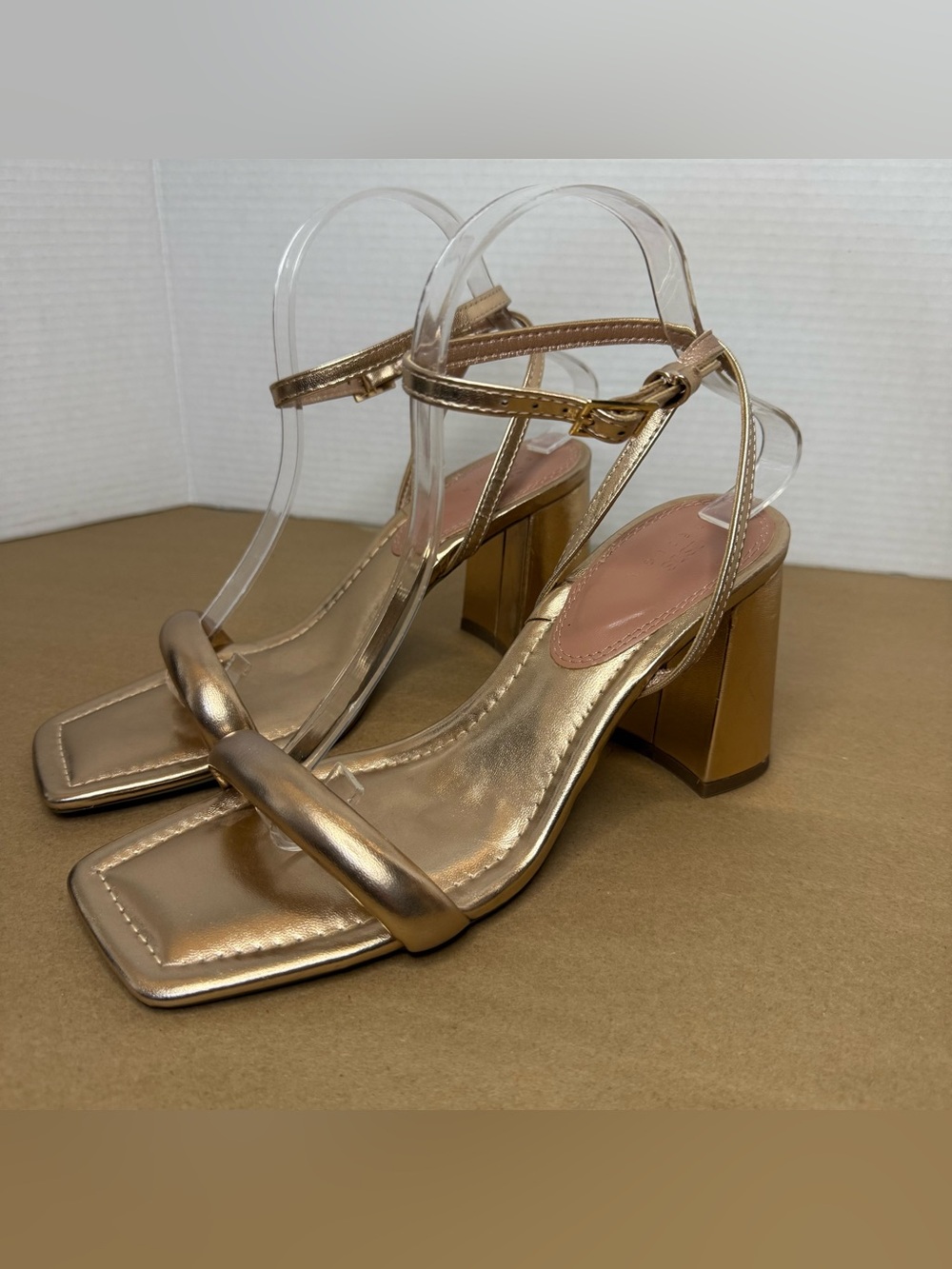 ASOS Metallic Rose Gold Block Heel Sandals